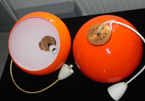 Globe verre orange double opaline vintage an 70s
